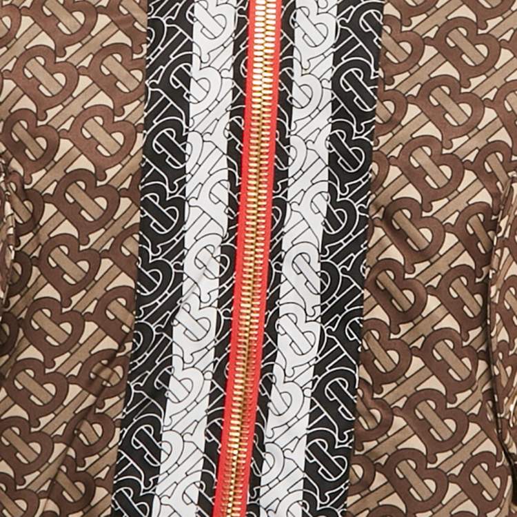 Pre Owned Burberry Brown Monogram Print Synthetic Bomber Jacket XS