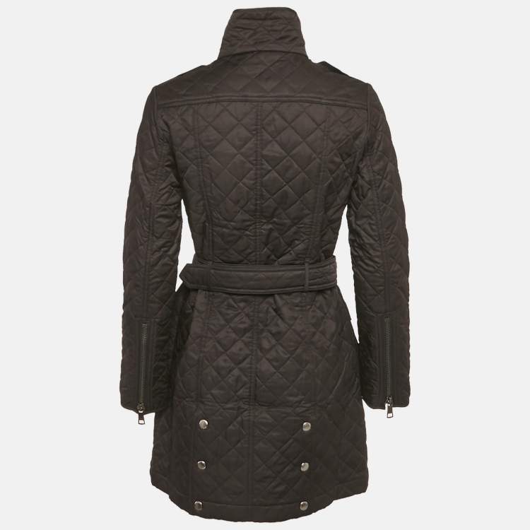 Pre Owned Burberry Black Synthetic Diamond Quilted Zip Up Jacket XS