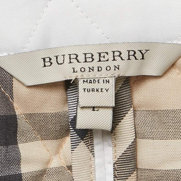 Pre Owned Burberry White Synthetic Quilted Button Front Jacket L