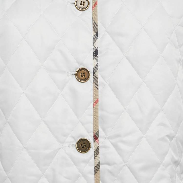 Pre Owned Burberry White Synthetic Quilted Button Front Jacket L