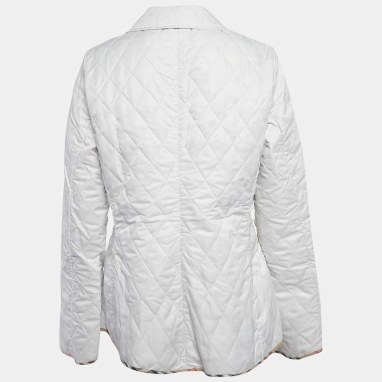 Pre Owned Burberry White Synthetic Quilted Button Front Jacket L