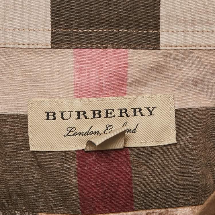 Pre Owned Burberry Brown Nova Check Cotton Button Front Shirt M