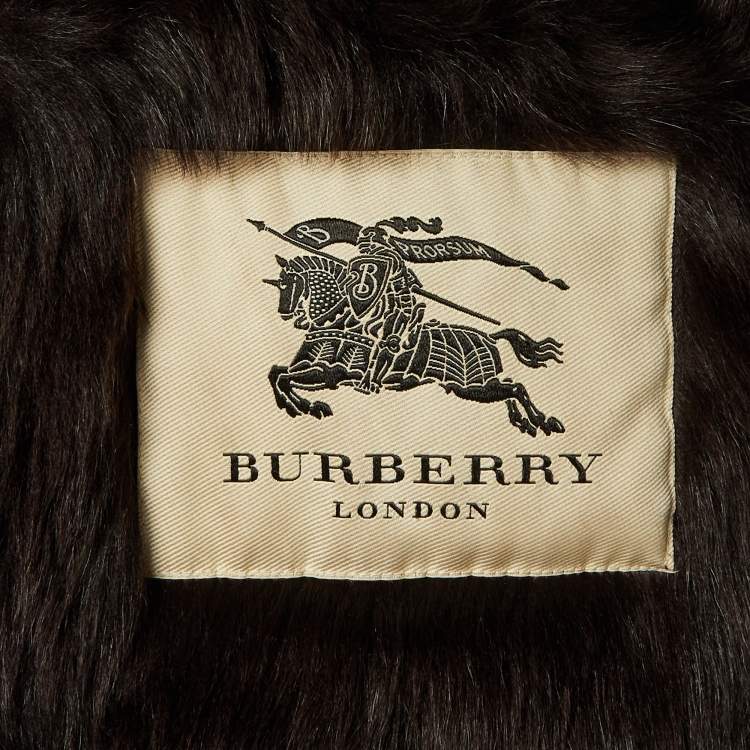 Pre Owned Burberry Brown Sued Shearling Fur Coat S