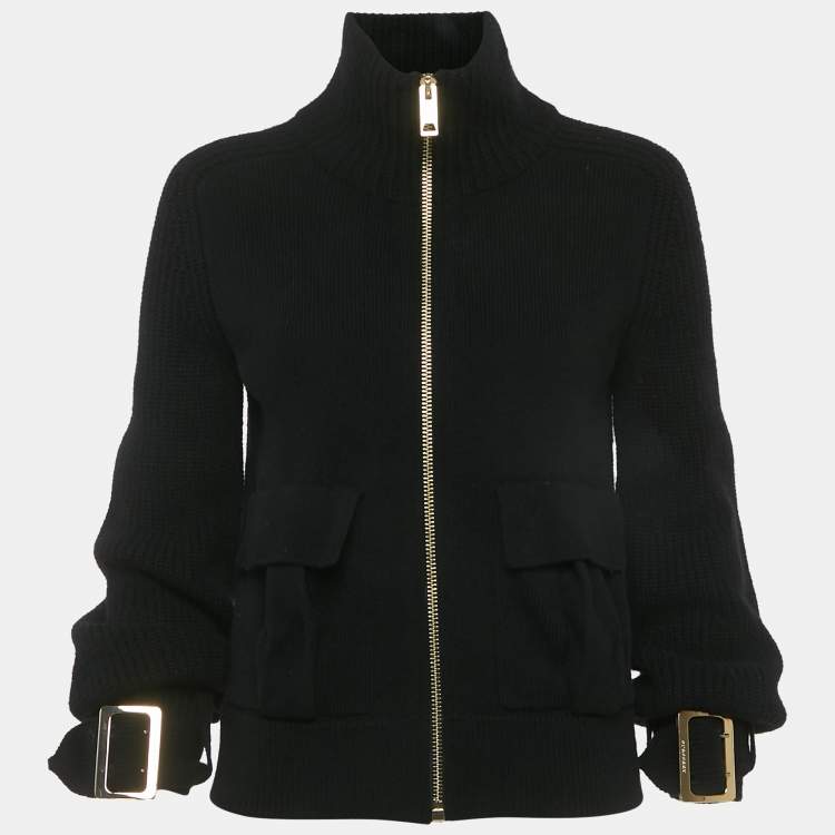 مملوكة مسبقًا Burberry Black Rib Knit Belted Cuff Jacket XS