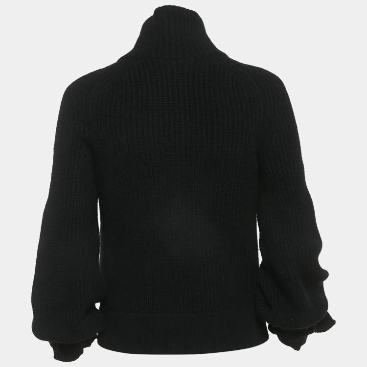 مملوكة مسبقًا Burberry Black Rib Knit Belted Cuff Jacket XS