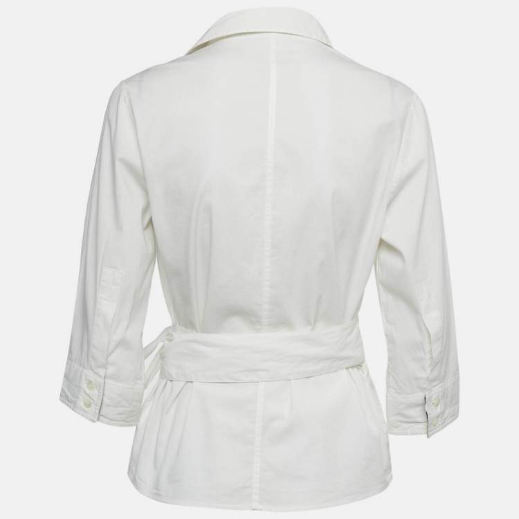 Pre Owned Burberry White Cotton Wrap Shirt M