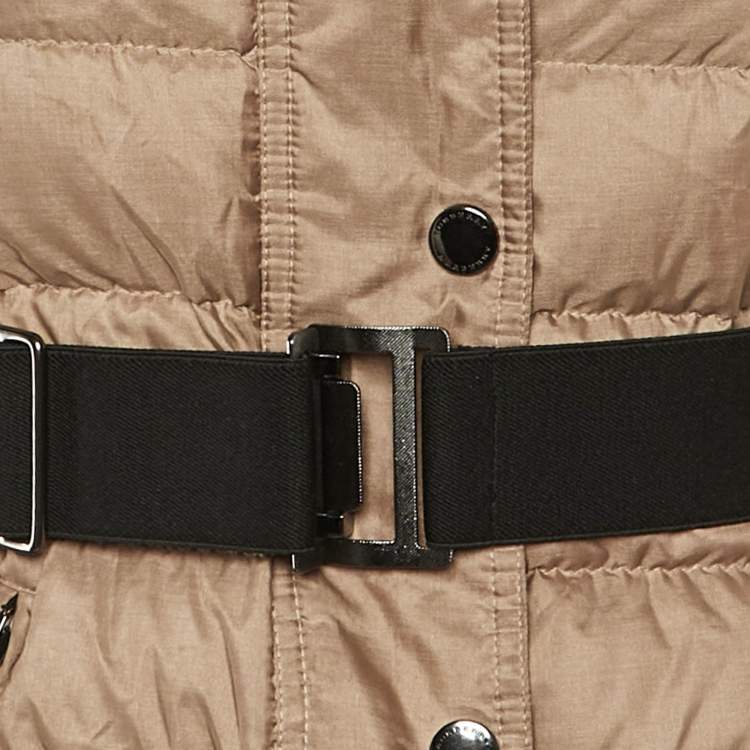 Pre Owned Burberry Beige Synthetic Detachable Hood Fur Detail Puffer Down Jacket XS