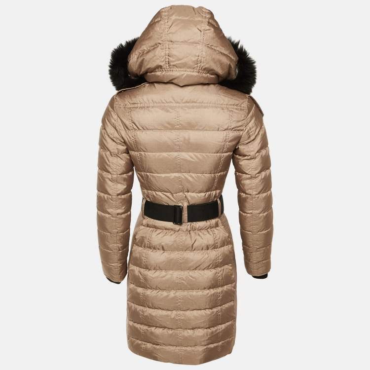 Pre Owned Burberry Beige Synthetic Detachable Hood Fur Detail Puffer Down Jacket XS