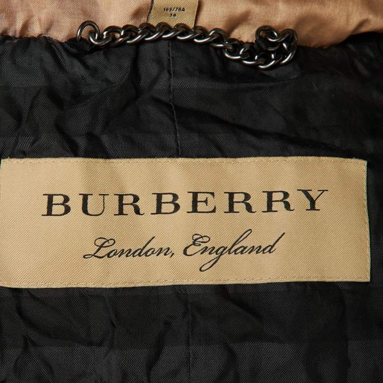 Pre Owned Burberry Beige Synthetic Detachable Hood Fur Detail Puffer Down Jacket XS