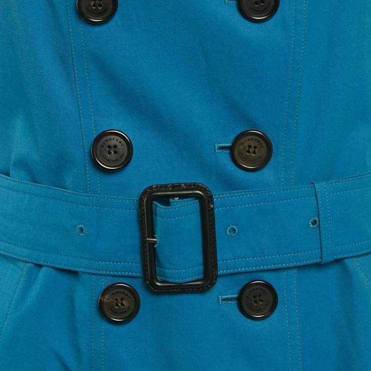 Pre Owned Burberry Blue Cotton Double Breasted Trench Coat M