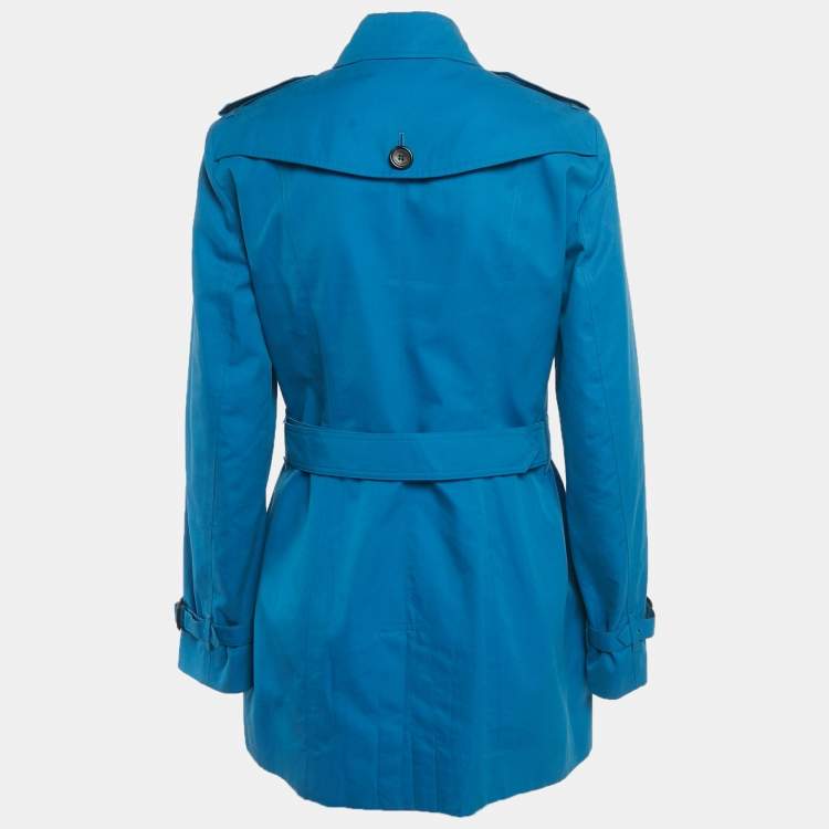 Pre Owned Burberry Blue Cotton Double Breasted Trench Coat M
