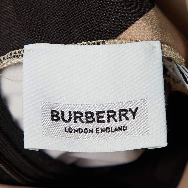 Pre Owned Burberry Brown /Beige Chevron Print Stretch Jersey Turtleneck Top L