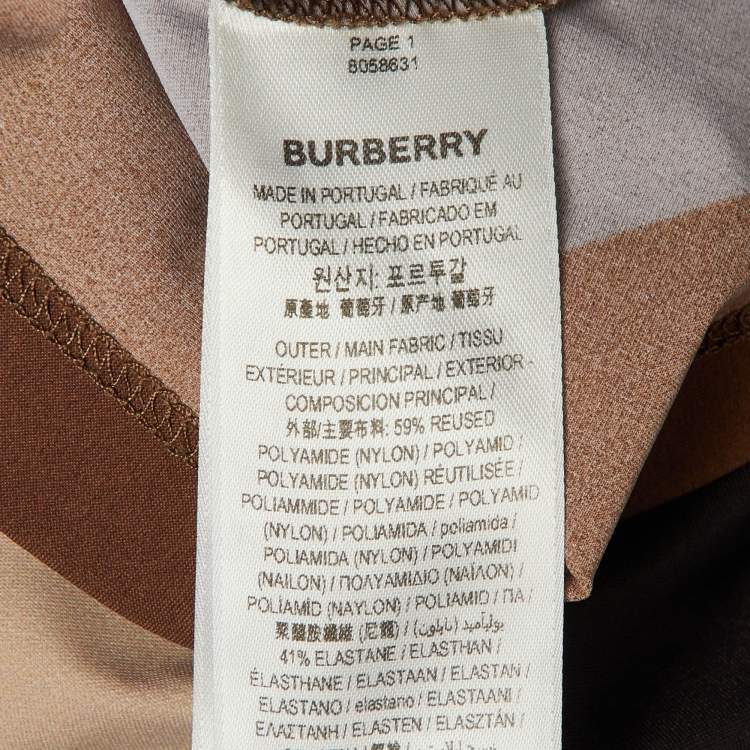 Pre Owned Burberry Brown /Beige Chevron Print Stretch Jersey Turtleneck Top L