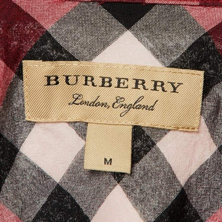 Pre Owned Burberry Red Checkered Print Cotton Top M