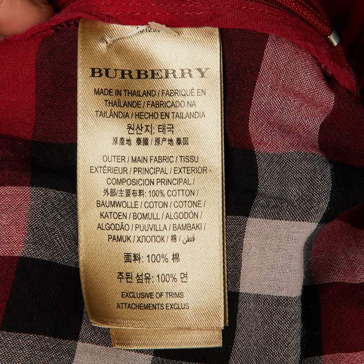 Pre Owned Burberry Red Checkered Print Cotton Top M