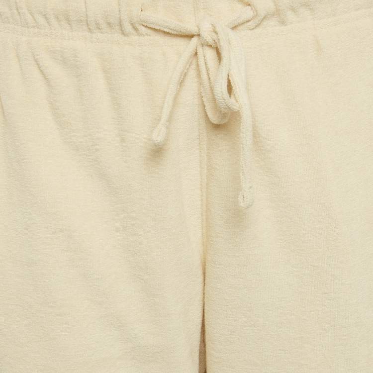 Pre Owned Burberry Cream Terry Drawstring Wide Leg Pants S