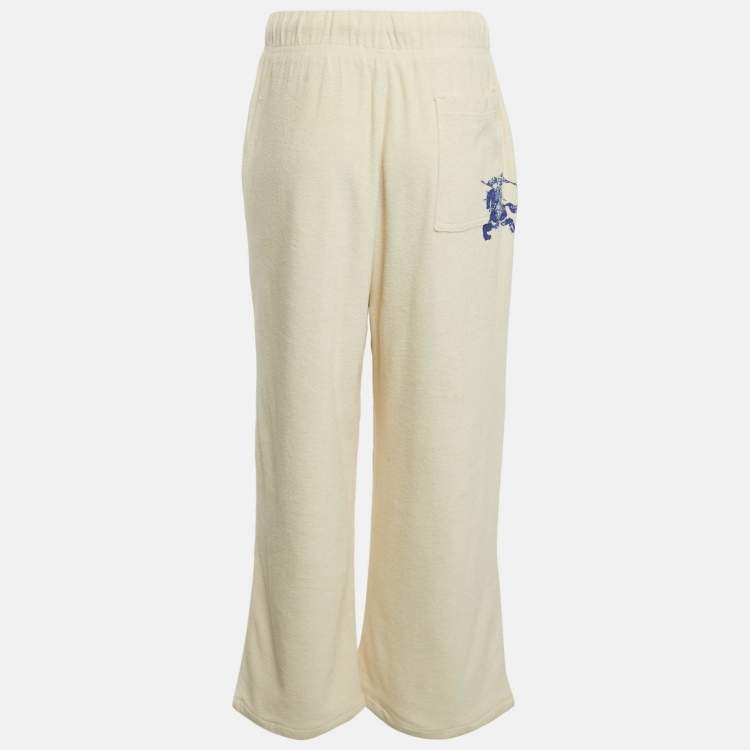 Pre Owned Burberry Cream Terry Drawstring Wide Leg Pants S