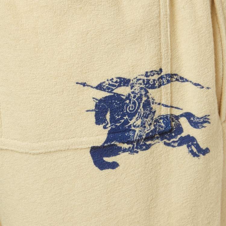 Pre Owned Burberry Cream Terry Drawstring Wide Leg Pants S