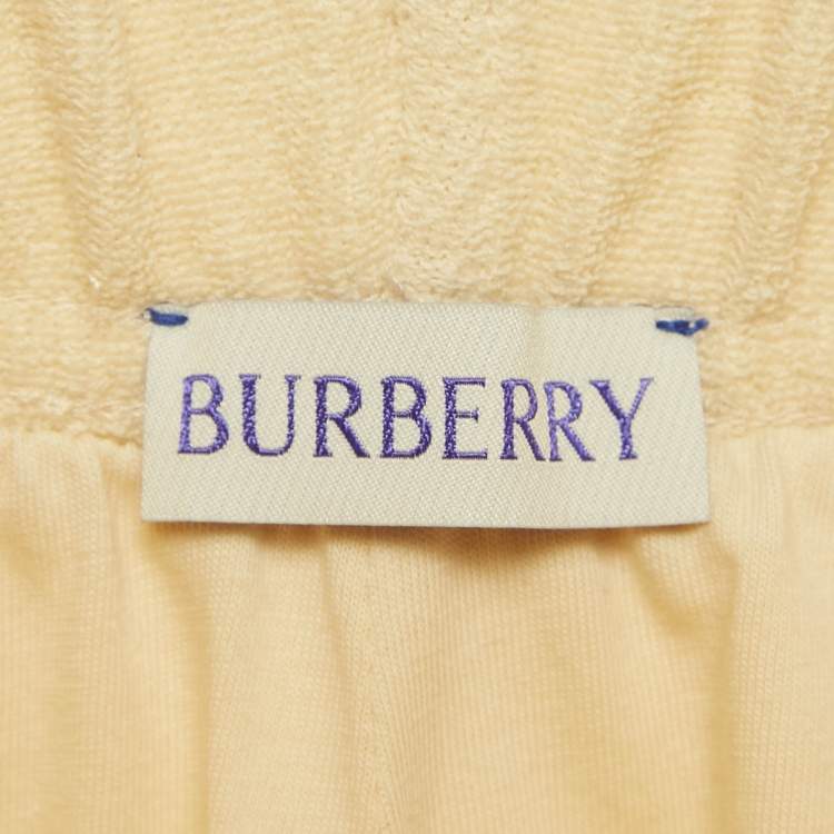 Pre Owned Burberry Cream Terry Drawstring Wide Leg Pants S