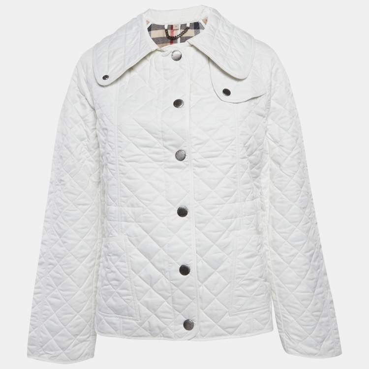 Pre Owned Burberry Brit White Synthetic Quilted Button Front Jacket M