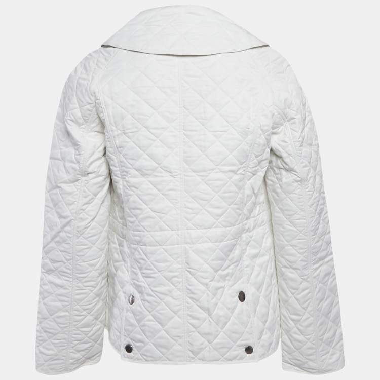Pre Owned Burberry Brit White Synthetic Quilted Button Front Jacket M