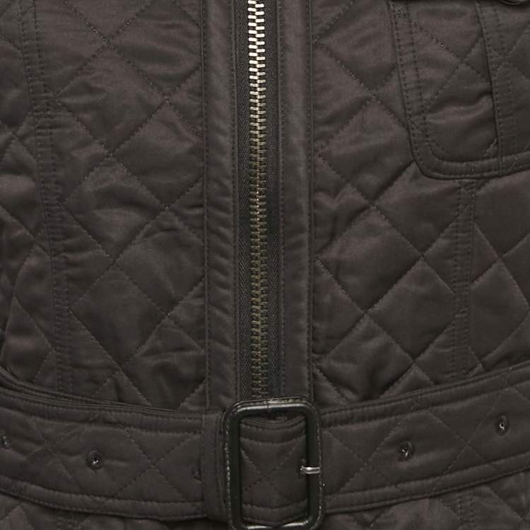Pre Owned Burberry Black Synthetic Quilted Mid-Length Coat M