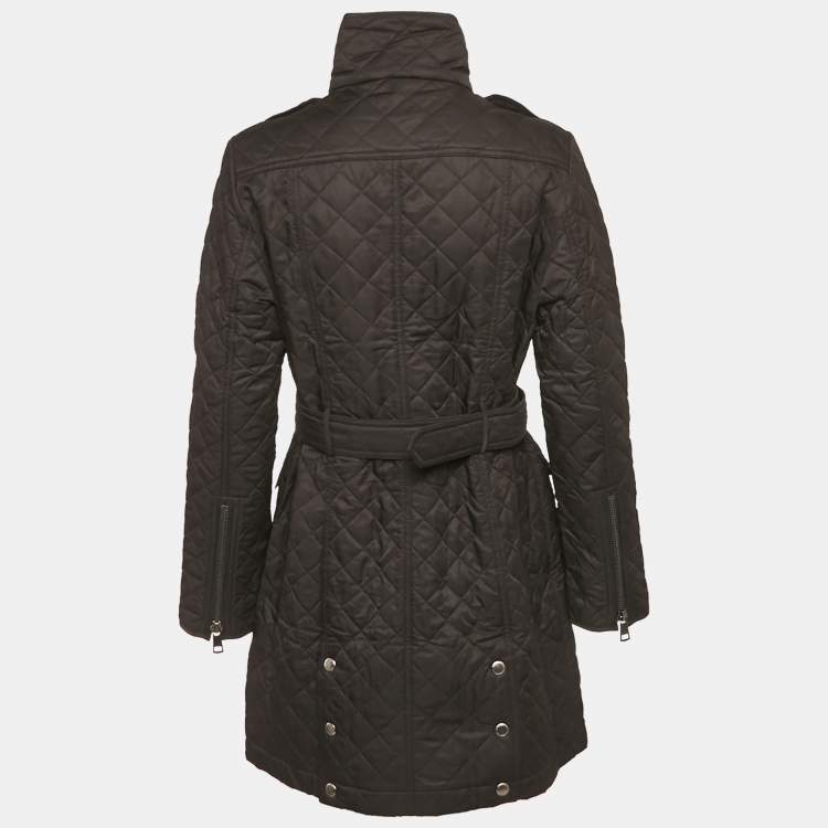 Pre Owned Burberry Black Synthetic Quilted Mid-Length Coat M