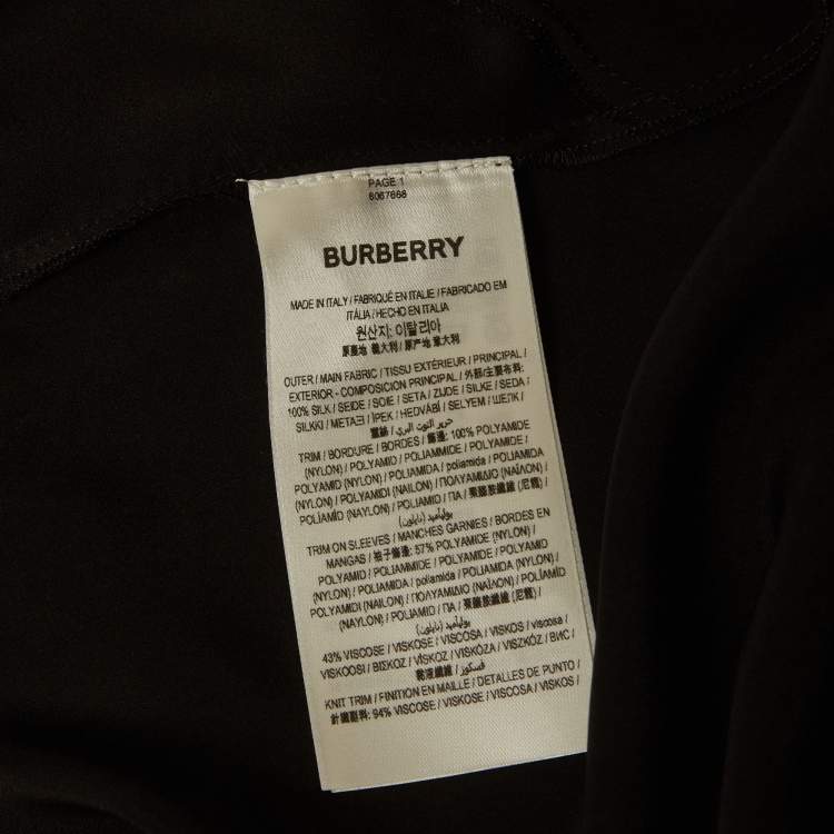 Pre Owned Burberry Black Satin Lace Trim Blouse M