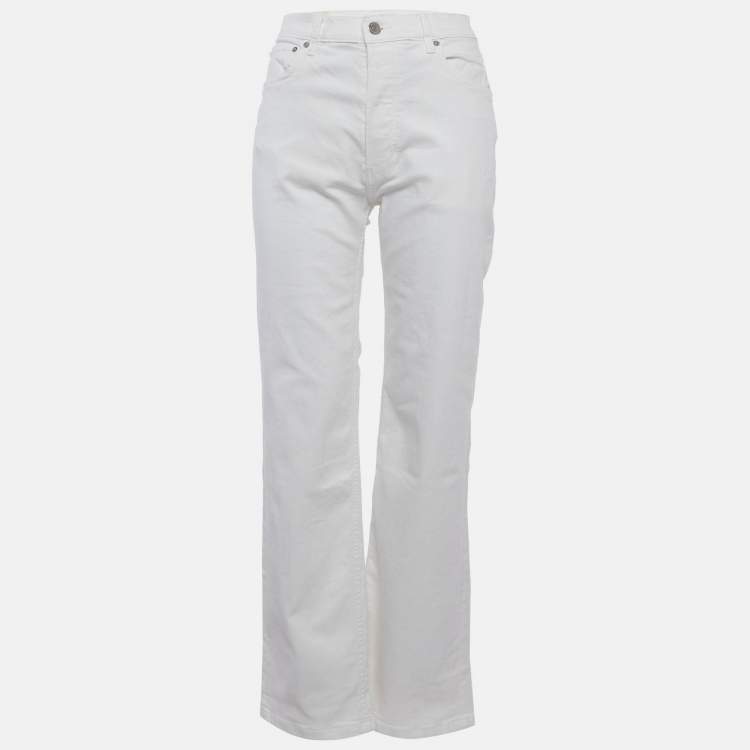 Pre Owned Burberry White Denim Straight High-Rise Jeans M