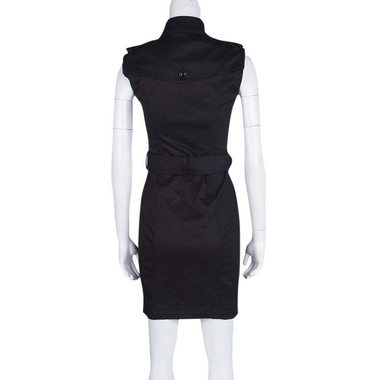 Pre Owned Burberry Brit Black Zip Front Belted Sleeveless Trench Dress S