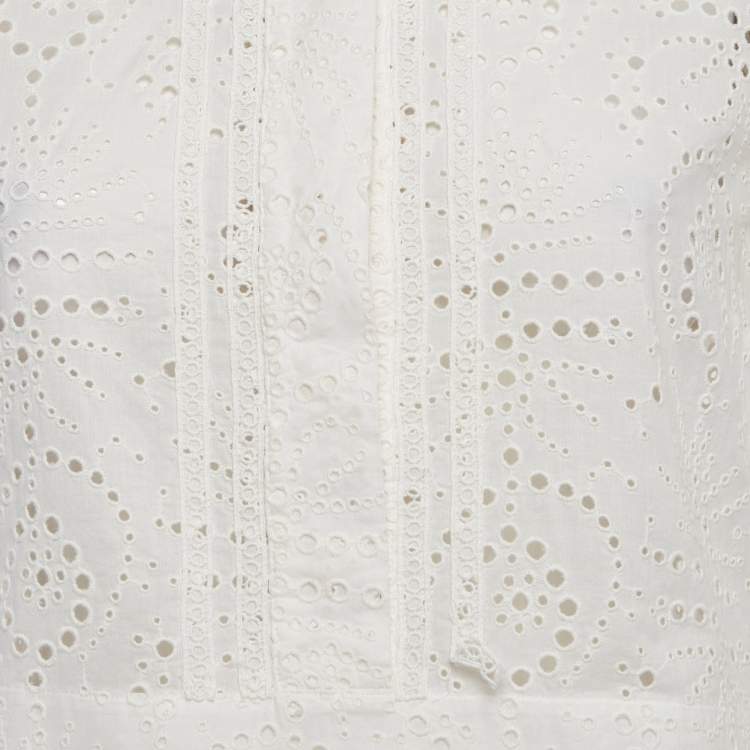 Pre Owned Burberry White Cotton Daniela Eyelet Shirt Dress S