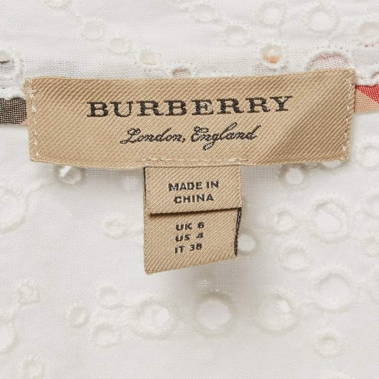 Pre Owned Burberry White Cotton Daniela Eyelet Shirt Dress S