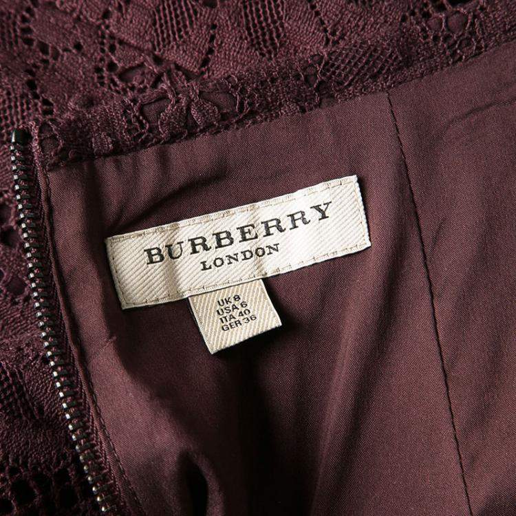 Pre Owned Burberry London Burgundy Floral Lace High Waist Skirt S