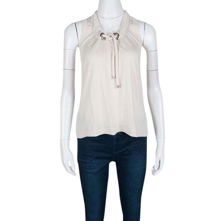 Pre Owned Burberry London Beige Silk and Cashmere Knit Rope Cord Detail Sleeveless Top S