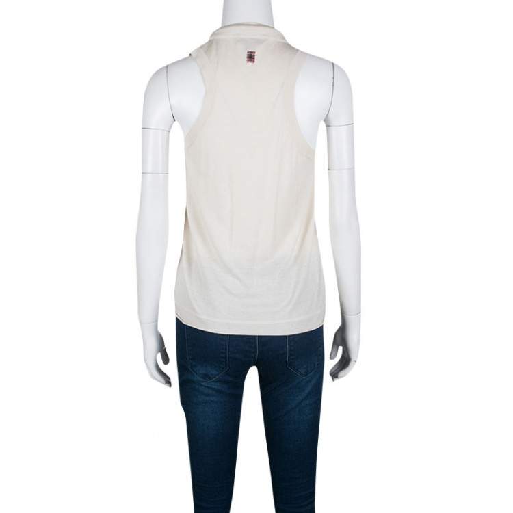 Pre Owned Burberry London Beige Silk and Cashmere Knit Rope Cord Detail Sleeveless Top S