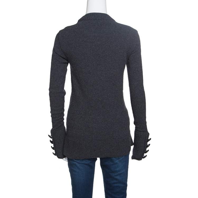 Pre Owned Burberry Prorsum Grey Merino Wool and Cashmere Shoulder Button Detail Sweater M