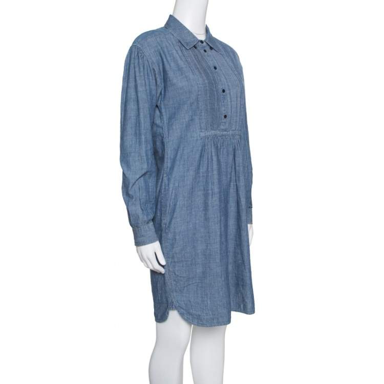 Pre Owned Burberry Brit Indigo Chambray Pintuck Detail Shirt Dress S