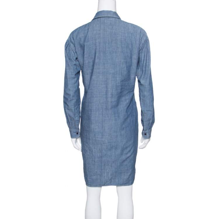 Pre Owned Burberry Brit Indigo Chambray Pintuck Detail Shirt Dress S