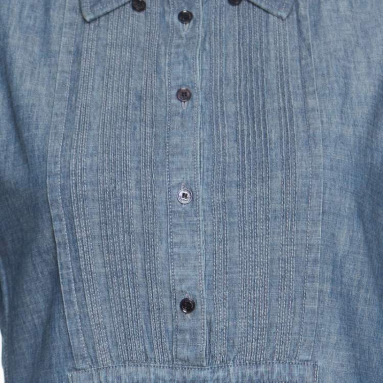 Pre Owned Burberry Brit Indigo Chambray Pintuck Detail Shirt Dress S