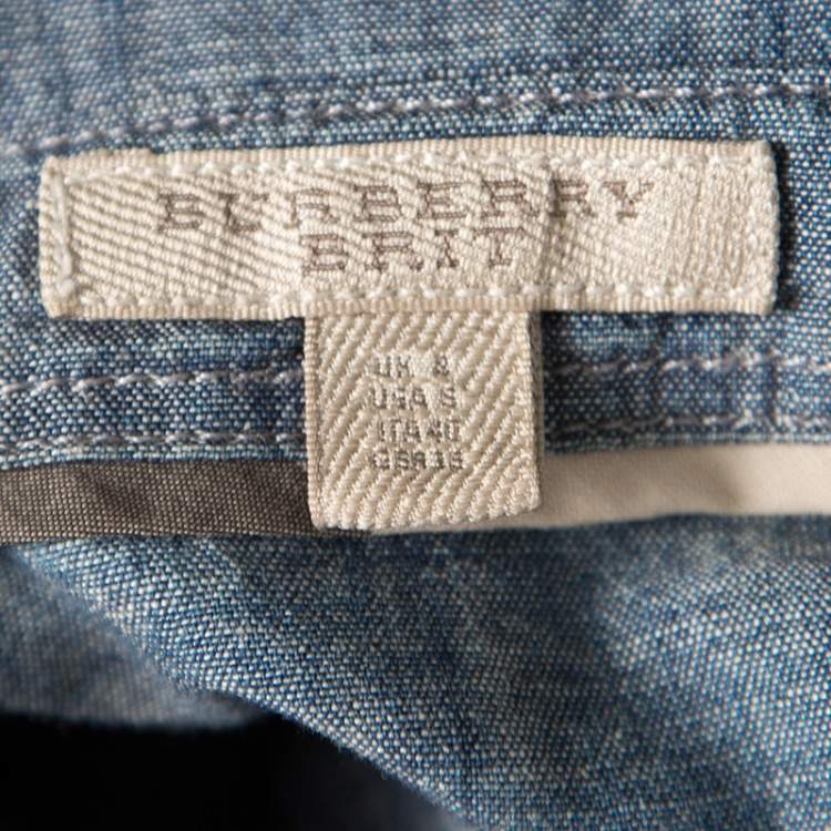 Pre Owned Burberry Brit Indigo Chambray Pintuck Detail Shirt Dress S