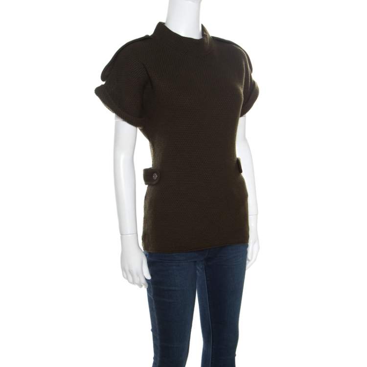 Pre Owned Burberry Dark Green Merino Wool Tab Detail High Neck Sweater Top S