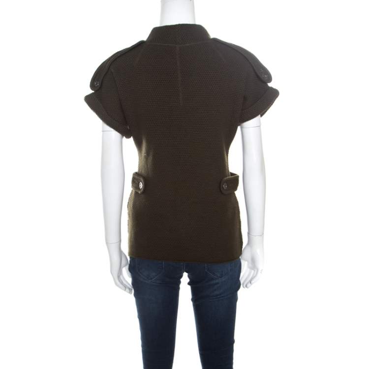 Pre Owned Burberry Dark Green Merino Wool Tab Detail High Neck Sweater Top S