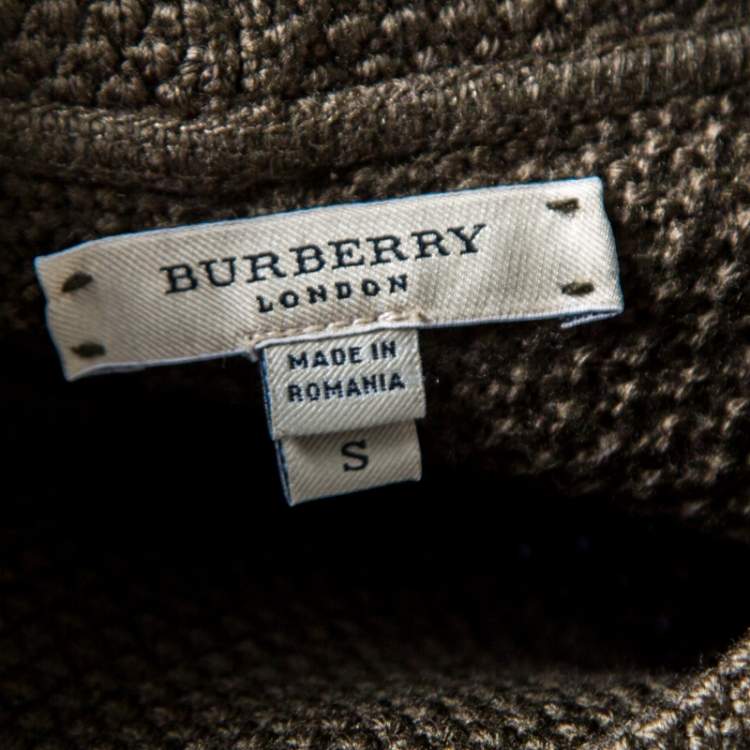 Pre Owned Burberry Dark Green Merino Wool Tab Detail High Neck Sweater Top S