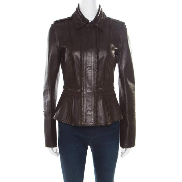Burberry Prorsum Brown Lamb Leather Fringed Trim Jacket S Burberry ...