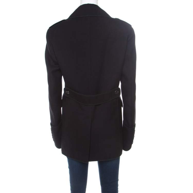 Pre Owned Burberry London Black Wool Double Breasted Coat L