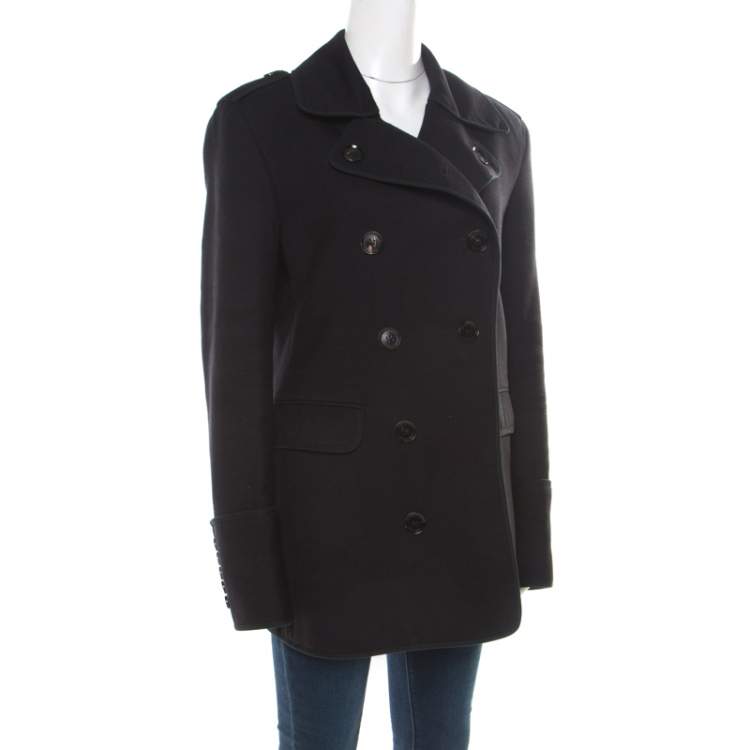 Pre Owned Burberry London Black Wool Double Breasted Coat L