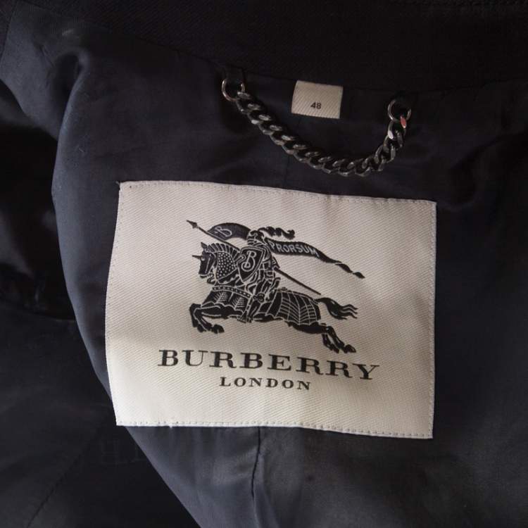Pre Owned Burberry London Black Wool Double Breasted Coat L