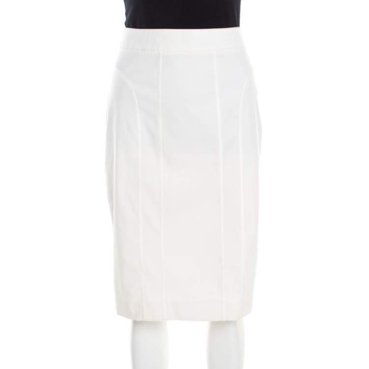 Pre Owned Burberry Off White Cotton Pencil Skirt M