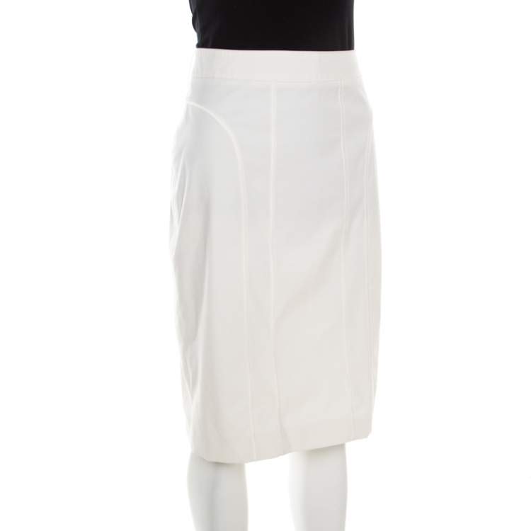 Pre Owned Burberry Off White Cotton Pencil Skirt M