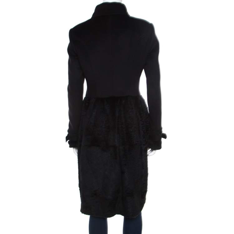 Pre Owned Burberry Prorsum Black Wool and Cashmere Rabbit Fur Panel Detail Dress Coat M